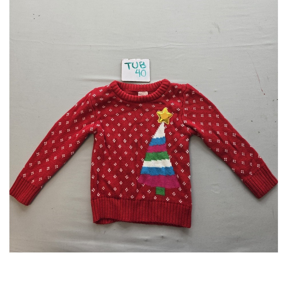 Holiday Time Toddler 2T Red Christmas Tree Snowflake Knit Sweater Long Sleeve